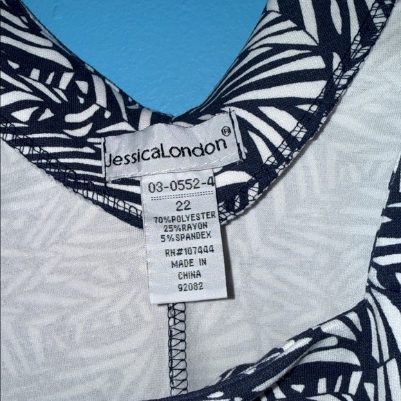 Jessica London Size 22 Elegant Navy Blue and White Patterned Dress - Picture 5 of 5